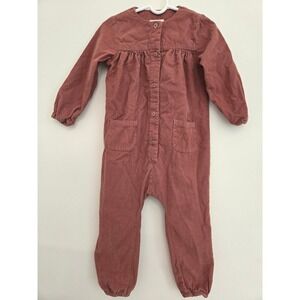 Mango Kids Corduroy Jumpsuit Terracotta Rust Button Front Romper Size 2-3 98cm